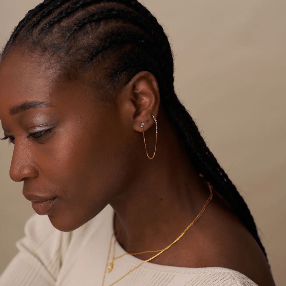 Baguette Fine Chain Link Earring - Image 2