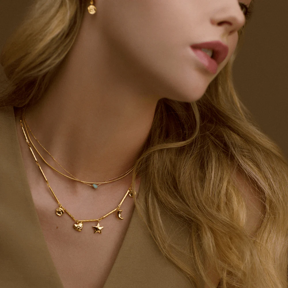 Bar Link & Molten Charm Necklace - Image 2