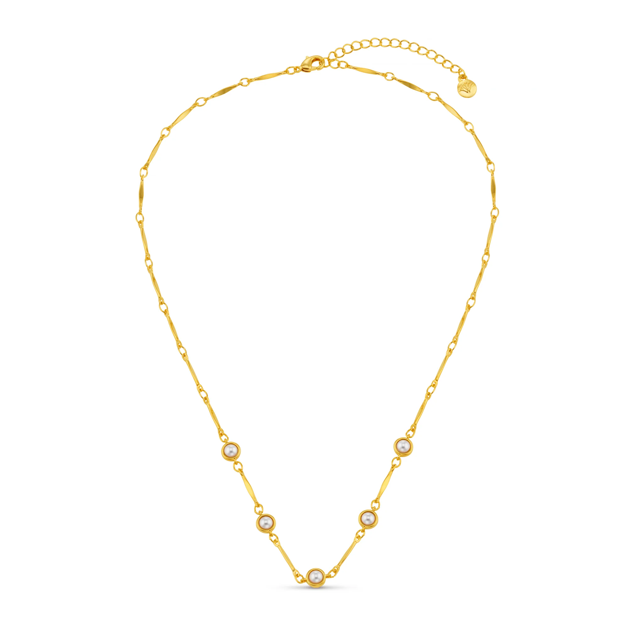 Bar Link & Stationed Pearl Necklace - Image 4
