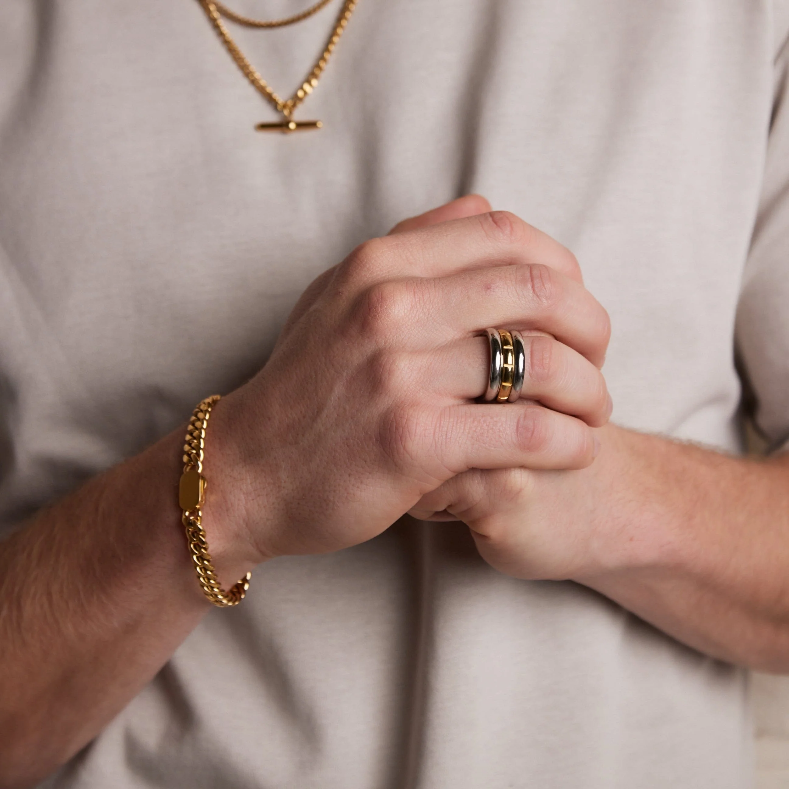 Chunky Flat Curb & Solid Clasp Bracelet - Gold - Image 2