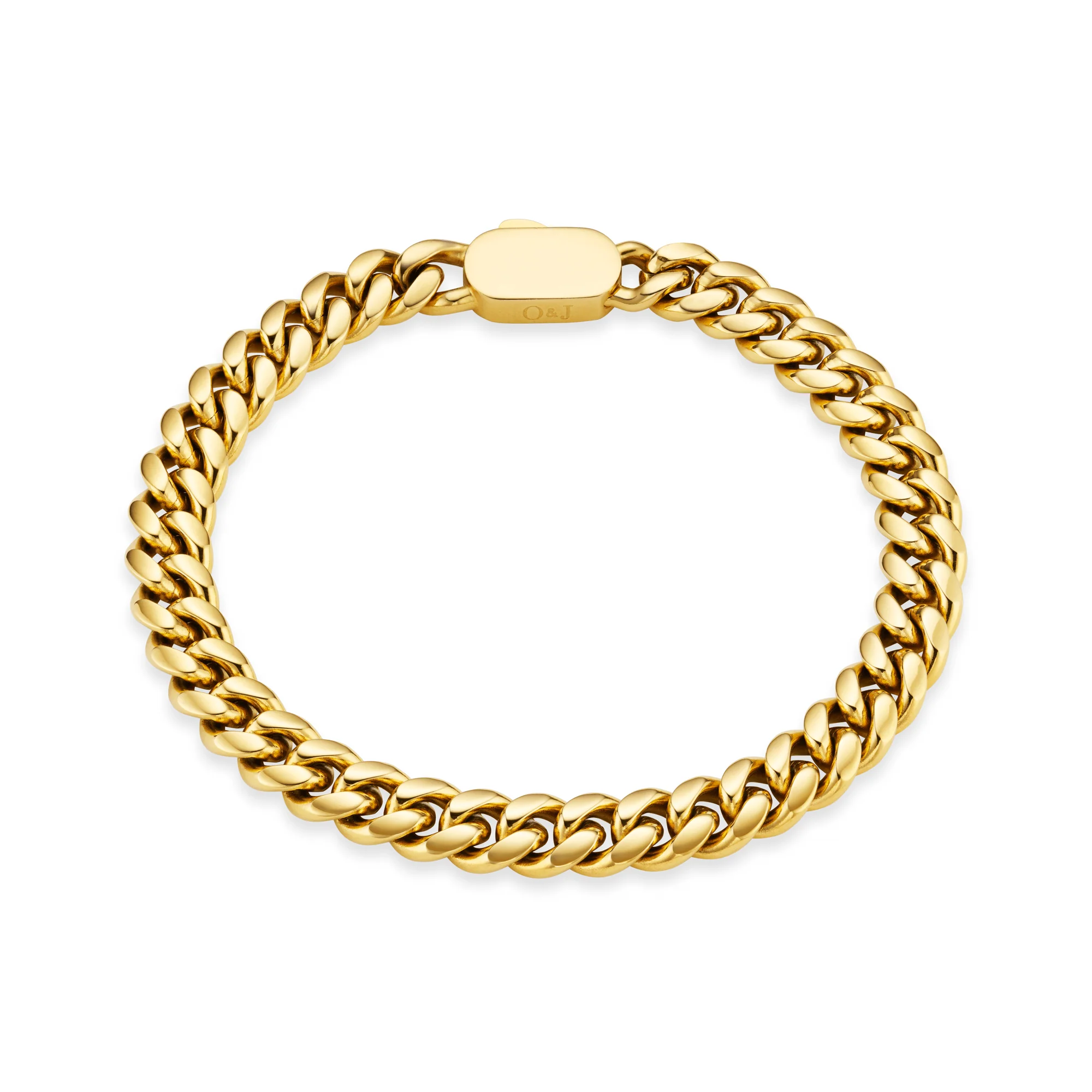 Chunky Flat Curb & Solid Clasp Bracelet - Gold - Image 3