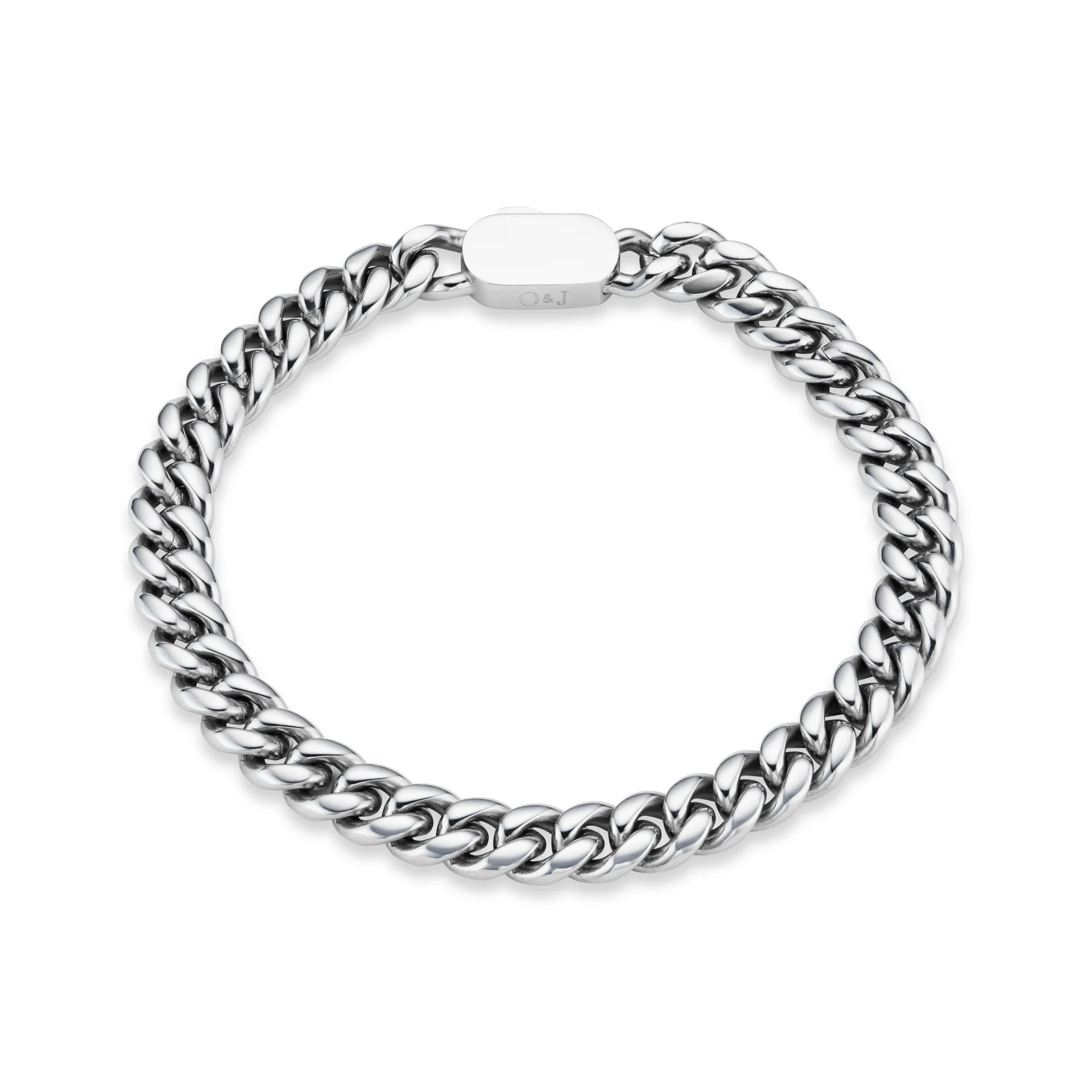 Chunky Flat Curb & Solid Clasp Bracelet - Silver - Image 4