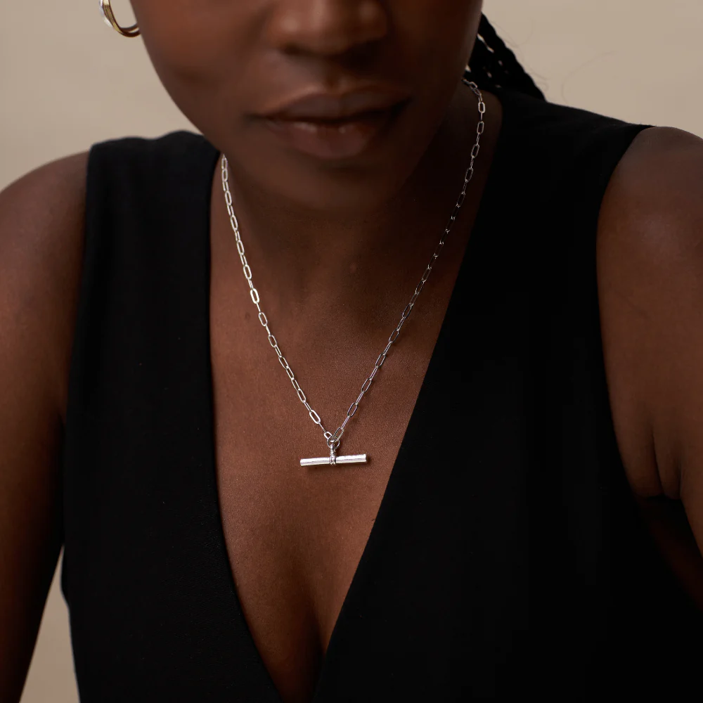 Chunky T-Bar Mid Length Necklace - Silver - Image 3