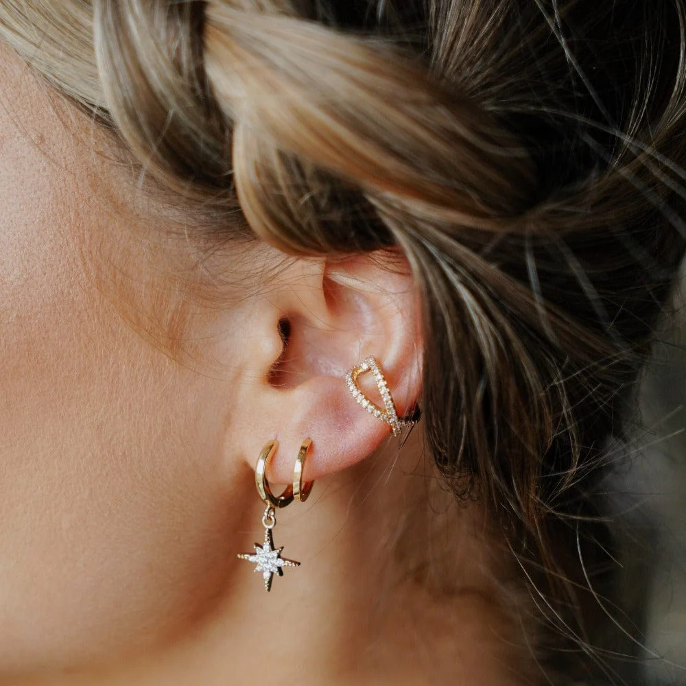 Clean Metal Huggie Hoop Earrings - Gold - Image 6