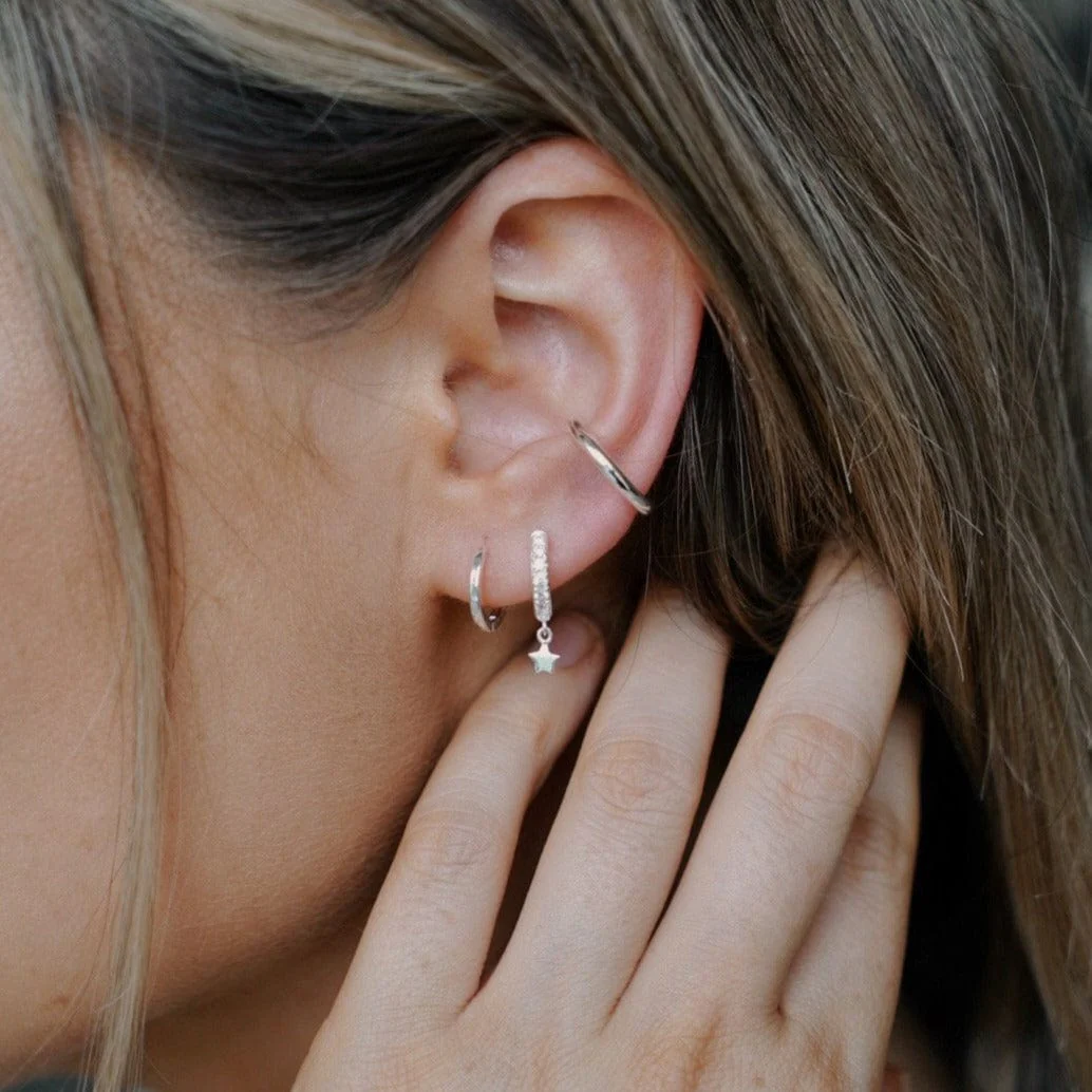 Clean Metal Huggie Hoop Earrings - Silver - Image 3