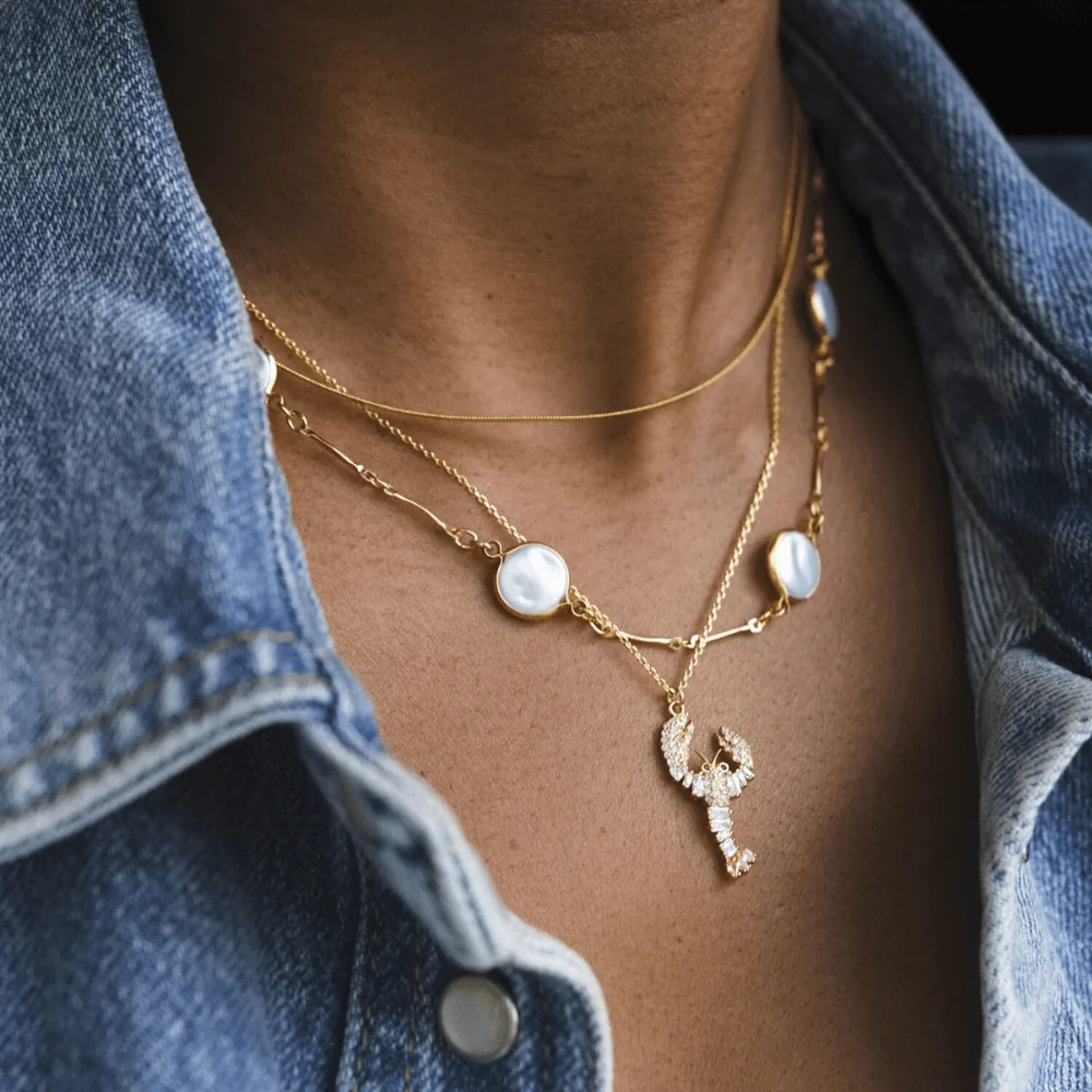Coin Pearl Stationed Chain Necklace - Image 2