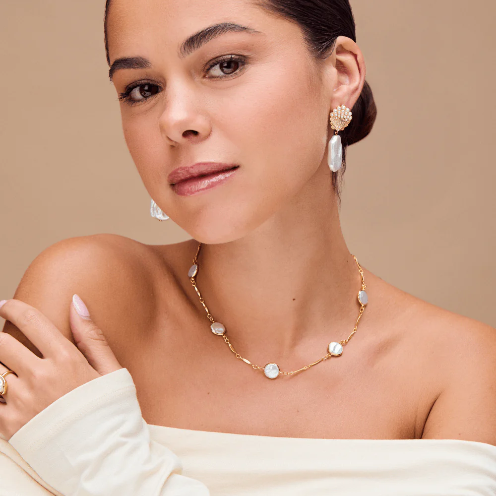 Coin Pearl Stationed Chain Necklace - Image 3