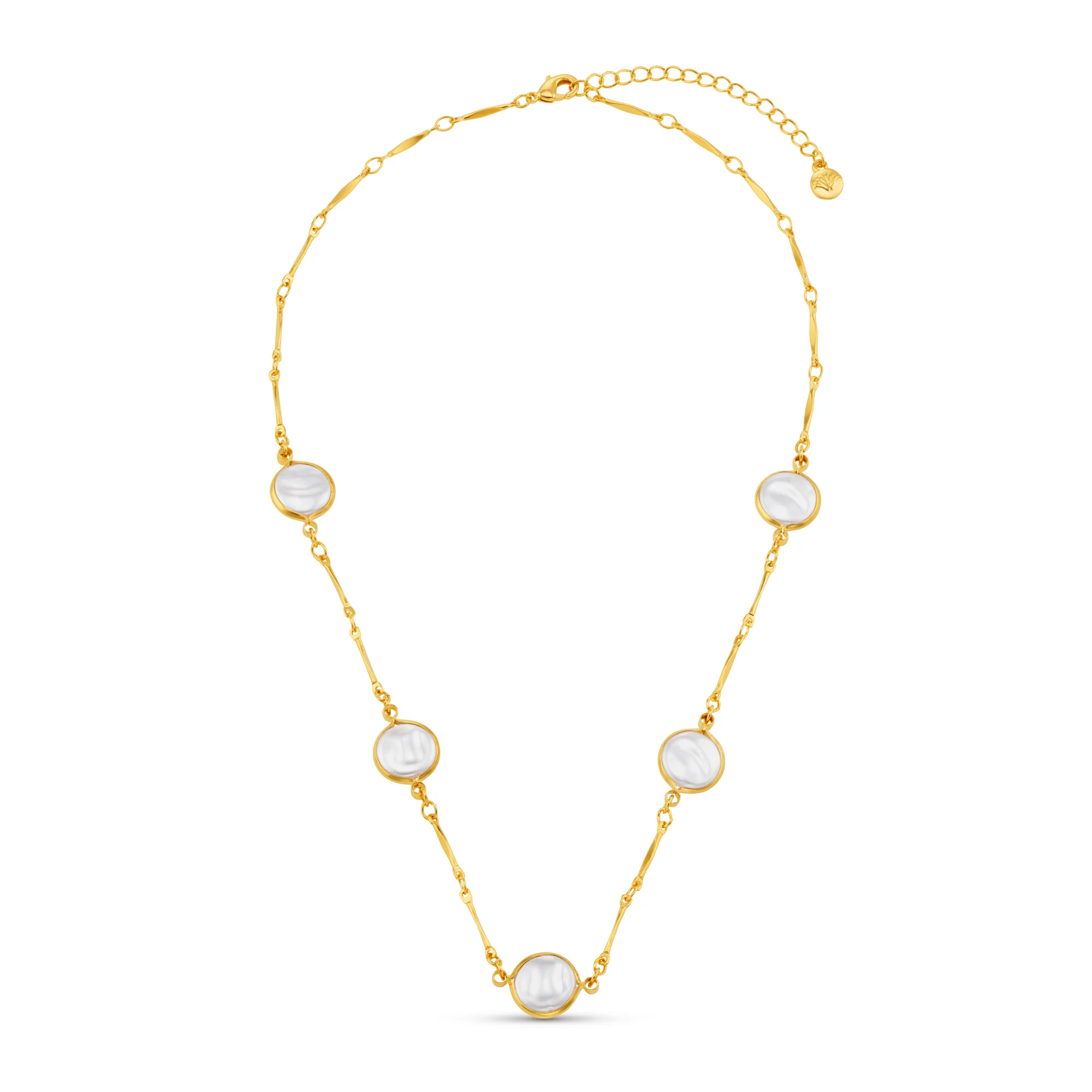 Coin Pearl Stationed Chain Necklace - Image 4