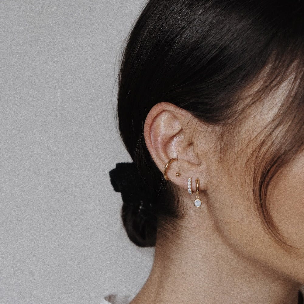 White Opal Drop Huggie Hoop Earrings Made With Swarovski® Crystals - Gold - Image 4