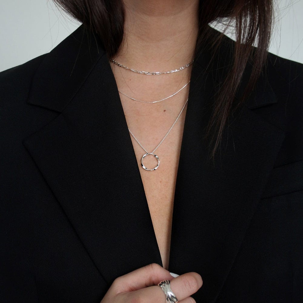 Open Circle Three Row Necklace - Silver - Image 3