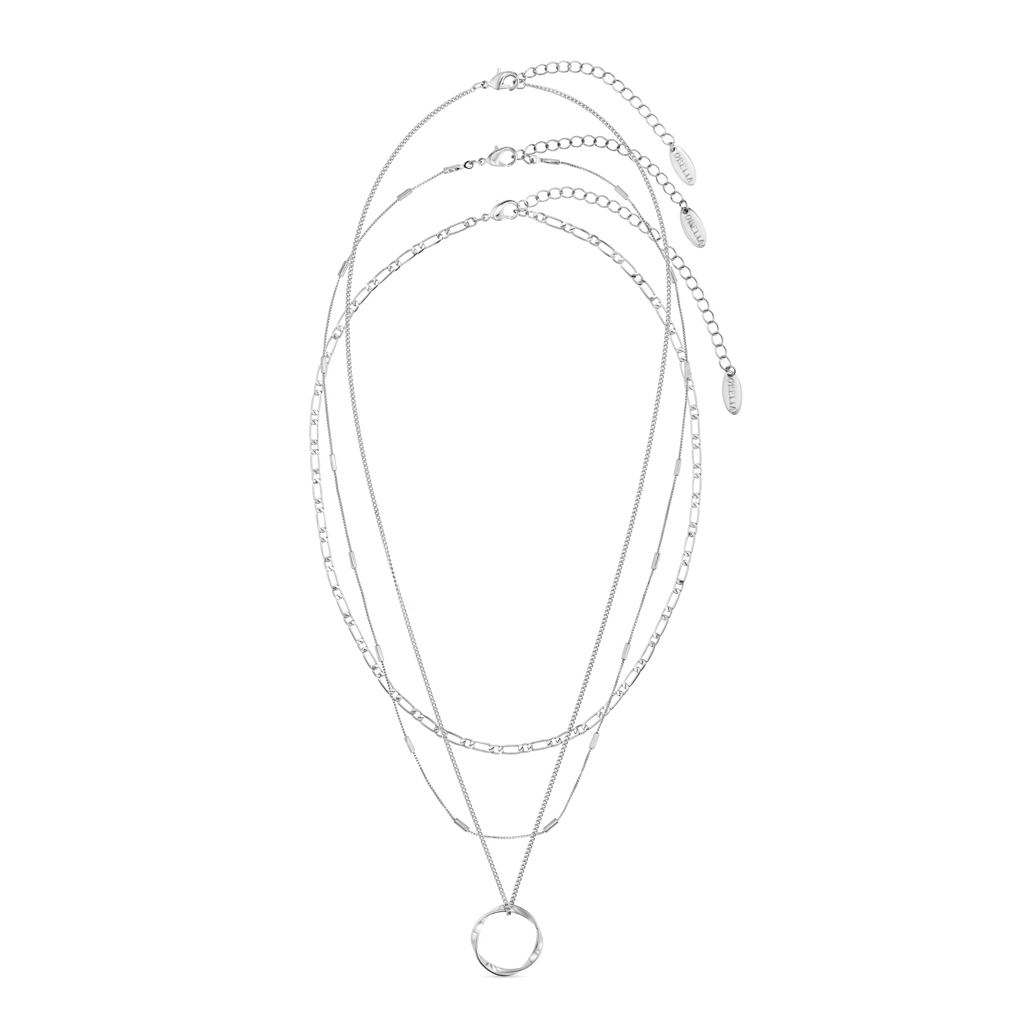 Open Circle Three Row Necklace - Silver - Image 5