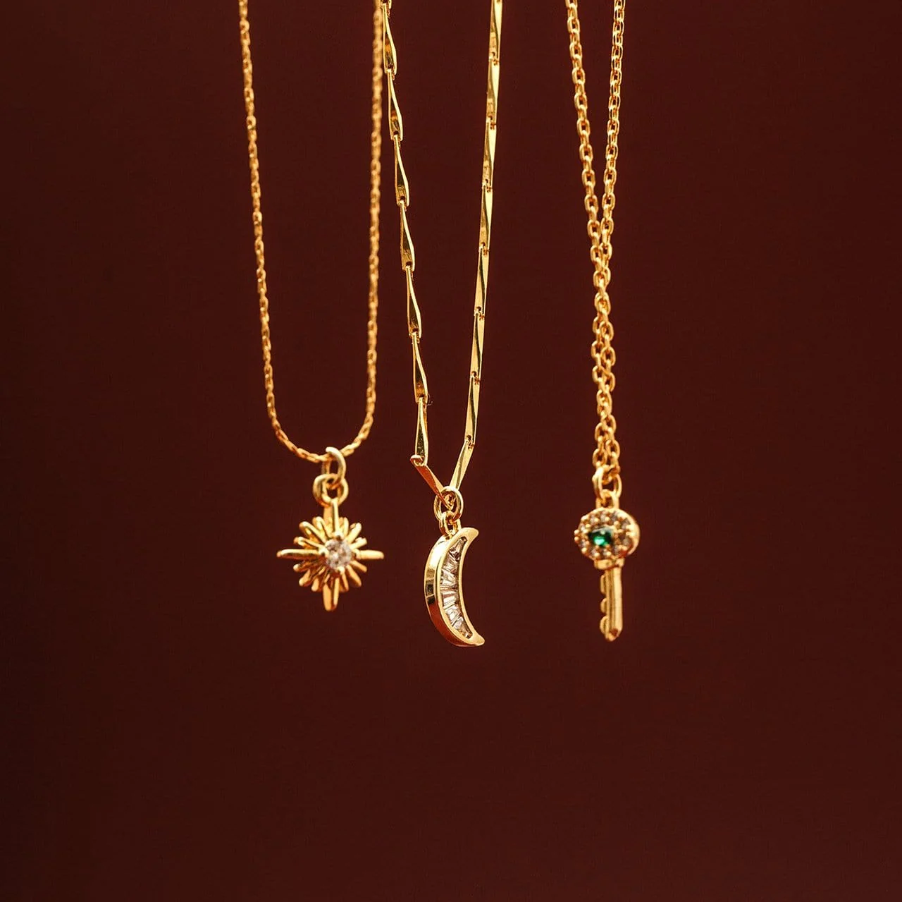 Crystal Baguette Moon Charm Necklace - Image 3