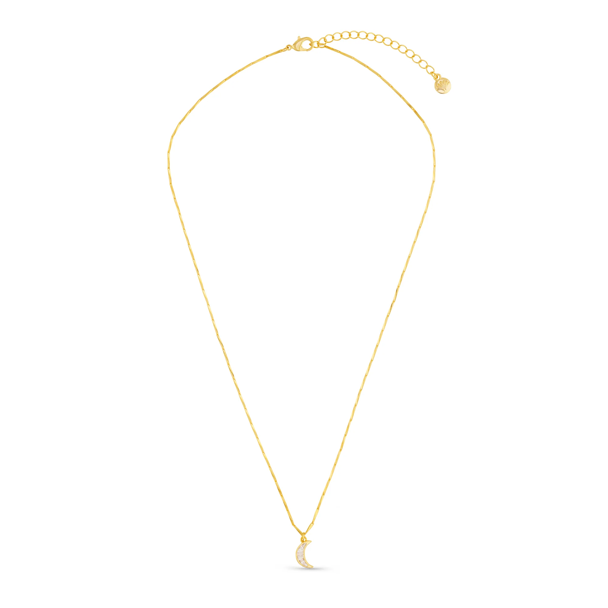 Crystal Baguette Moon Charm Necklace - Image 4