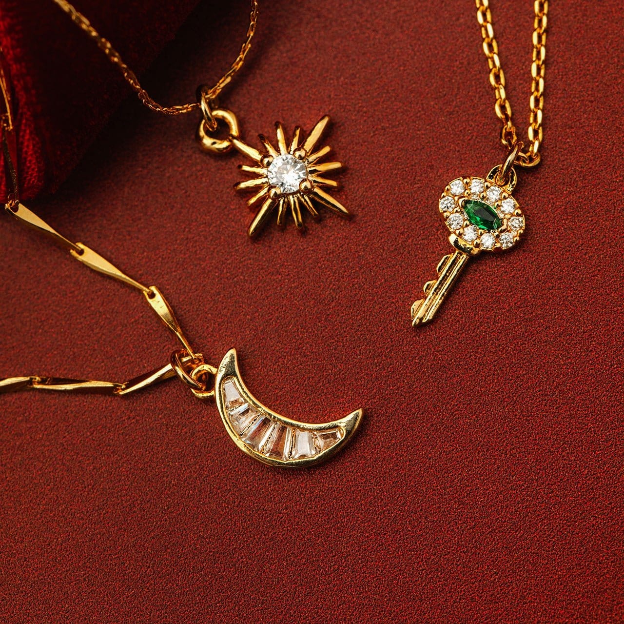 Crystal Baguette Moon Charm Necklace - Image 5