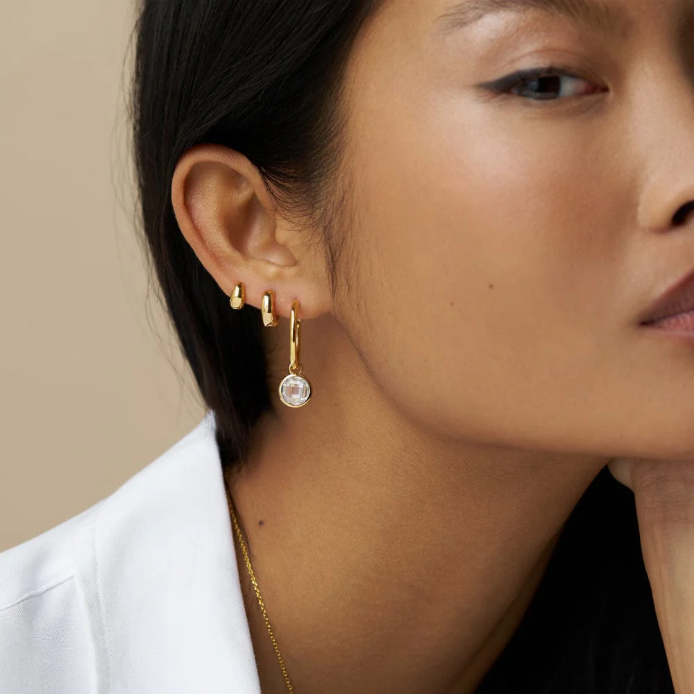 Crystal Drop Mid-Size Hoop Earrings - Image 2