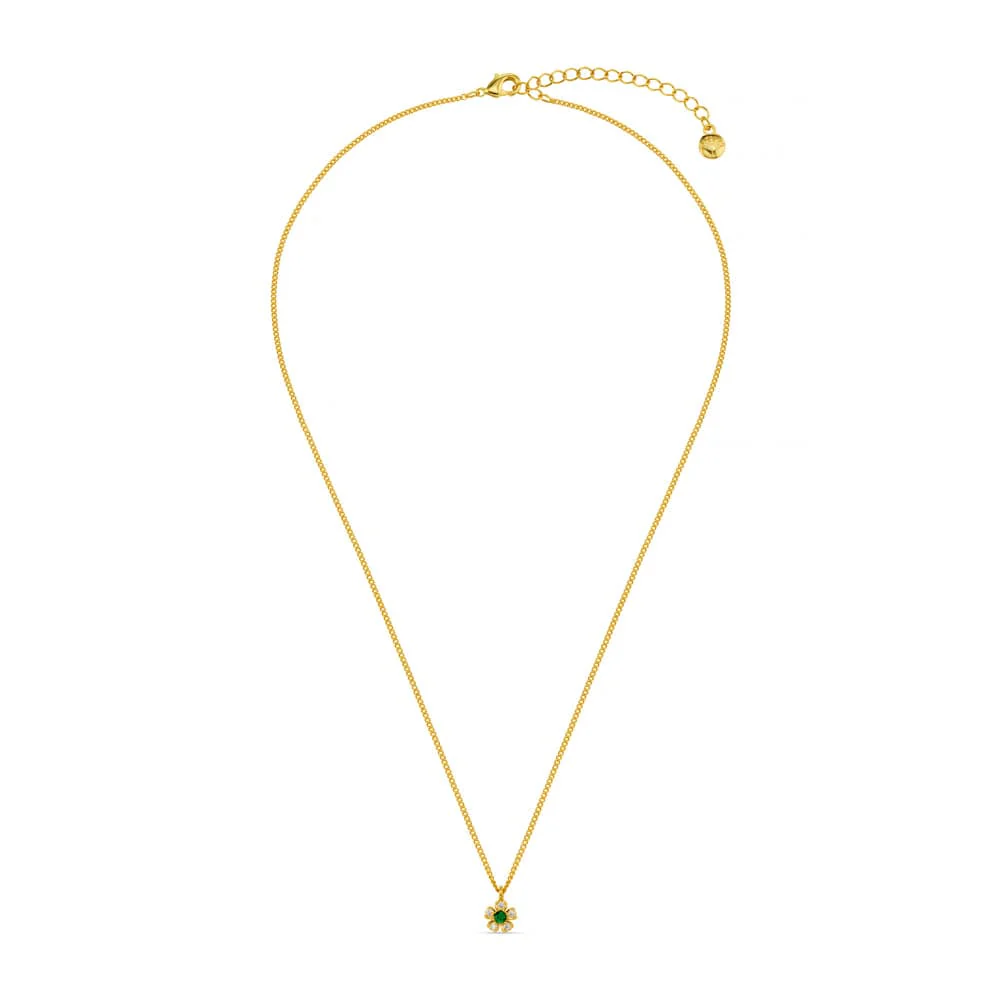 Crystal & Emerald Flower Charm Necklace - Image 3