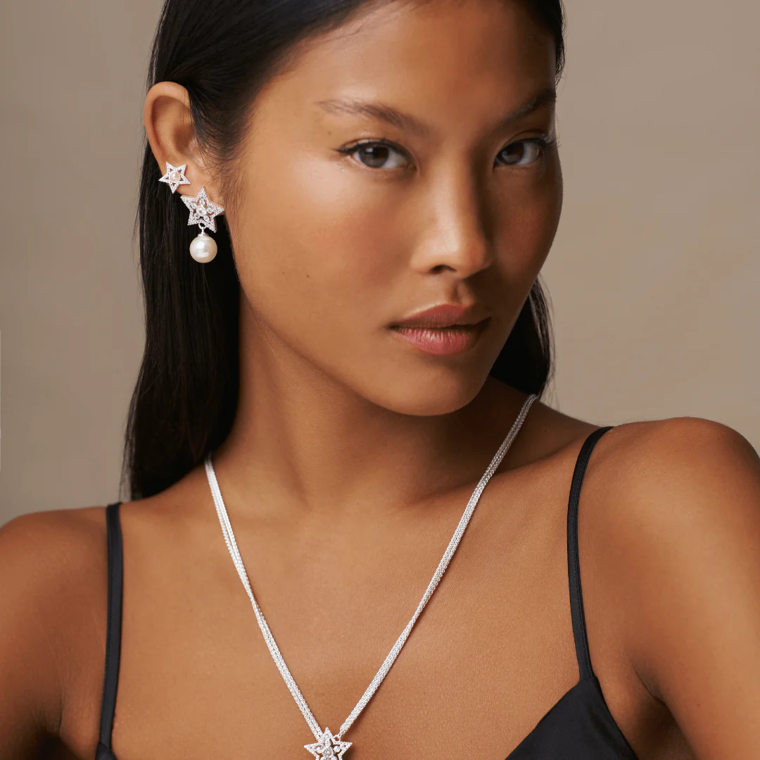 Crystal Star & Pearl Drop Earrings - Image 2