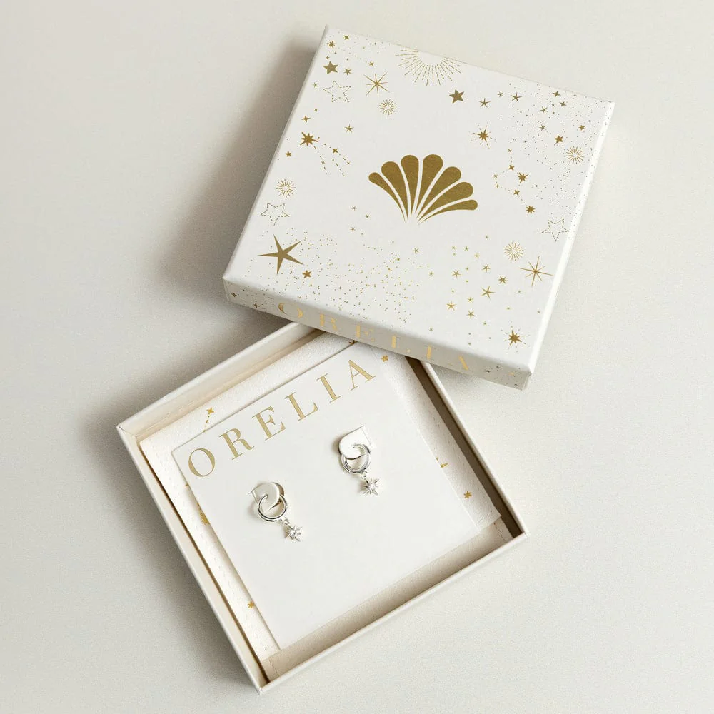 Crystal Starburst Micro Hoop Earrings With Gift Box Silver - Image 2
