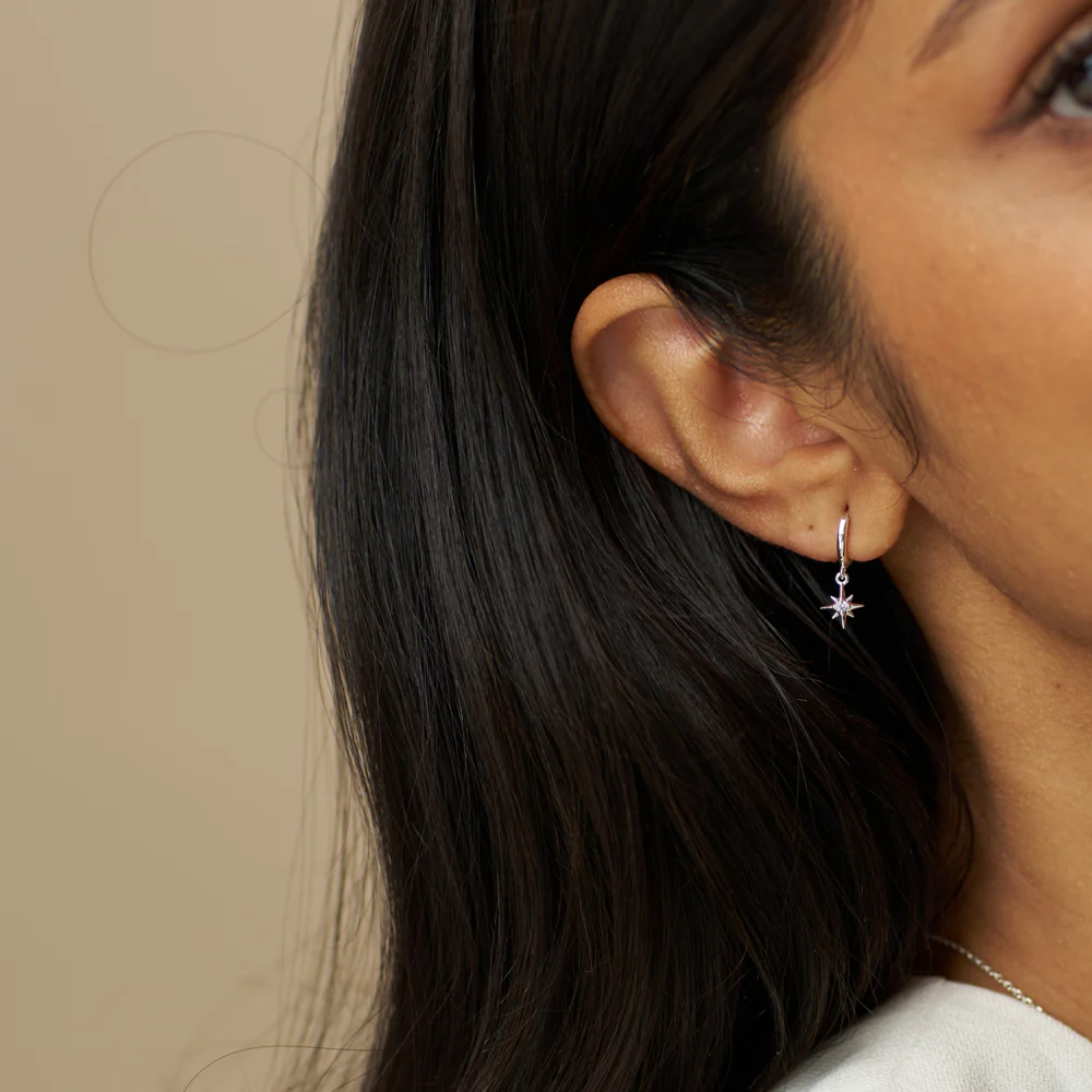 Crystal Starburst Micro Hoop Earrings With Gift Box Silver - Image 3