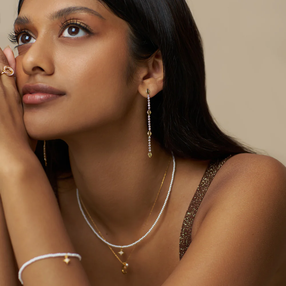 Cupchain & Etched Detail Drop Earrings - Image 2