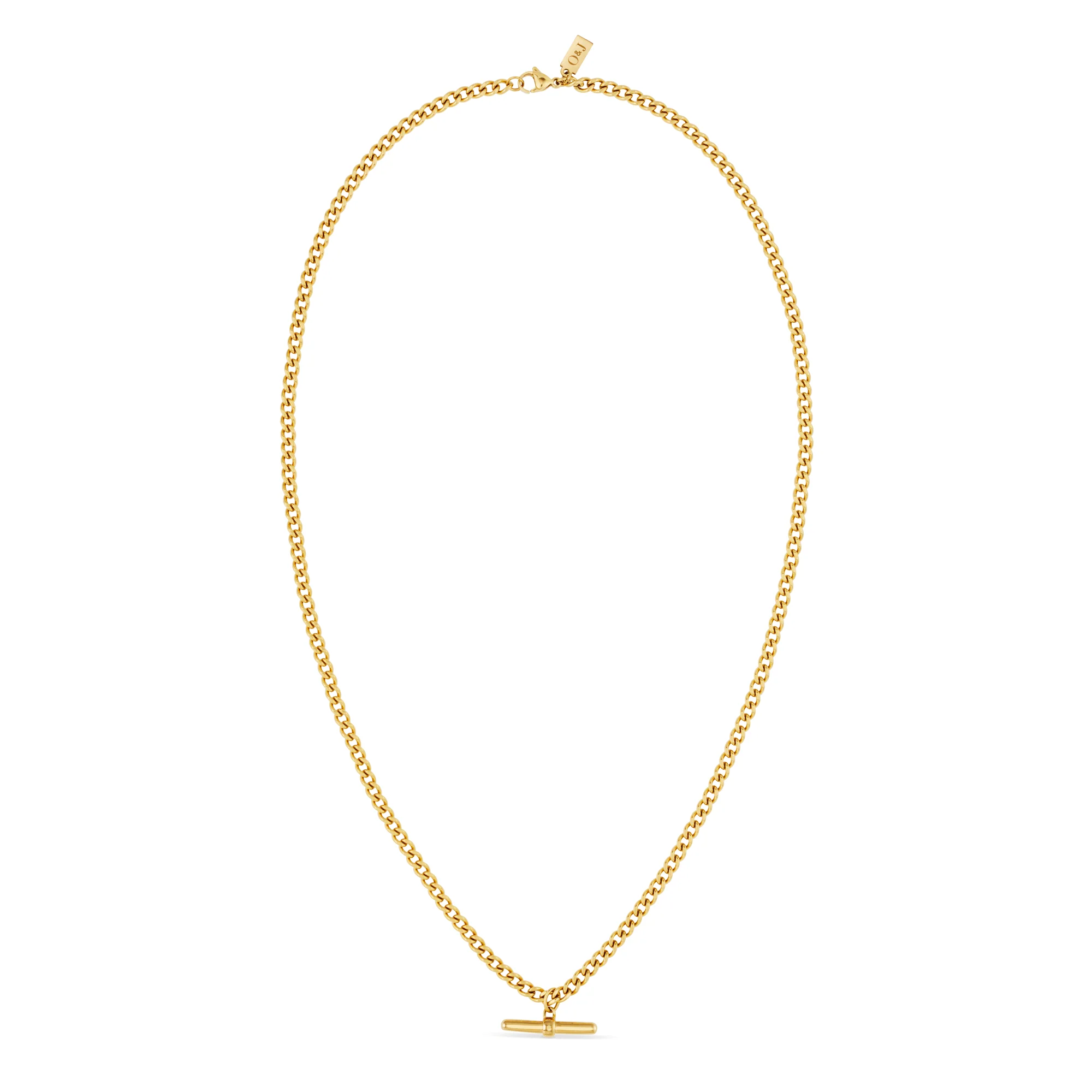 Curb Chain T-Bar Drop Necklace - Gold - Image 3
