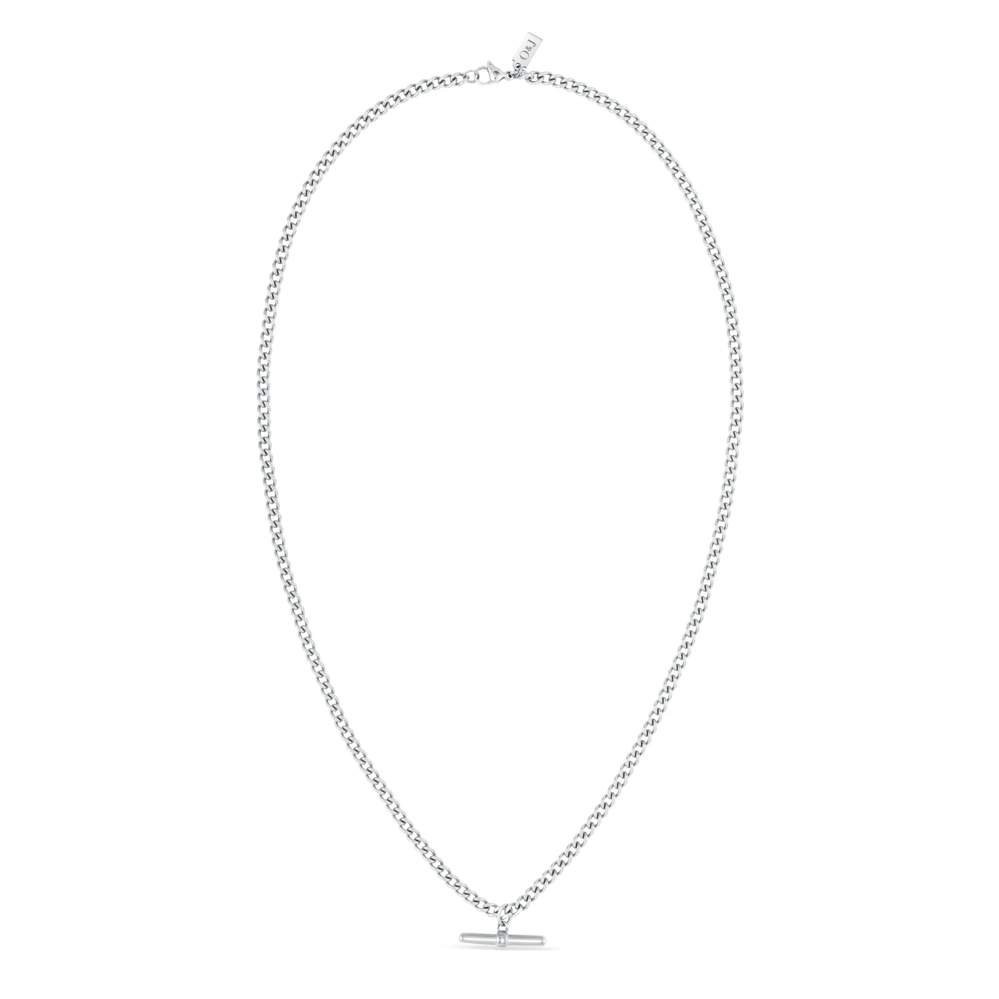 Curb Chain T-Bar Drop Necklace - Silver - Image 3