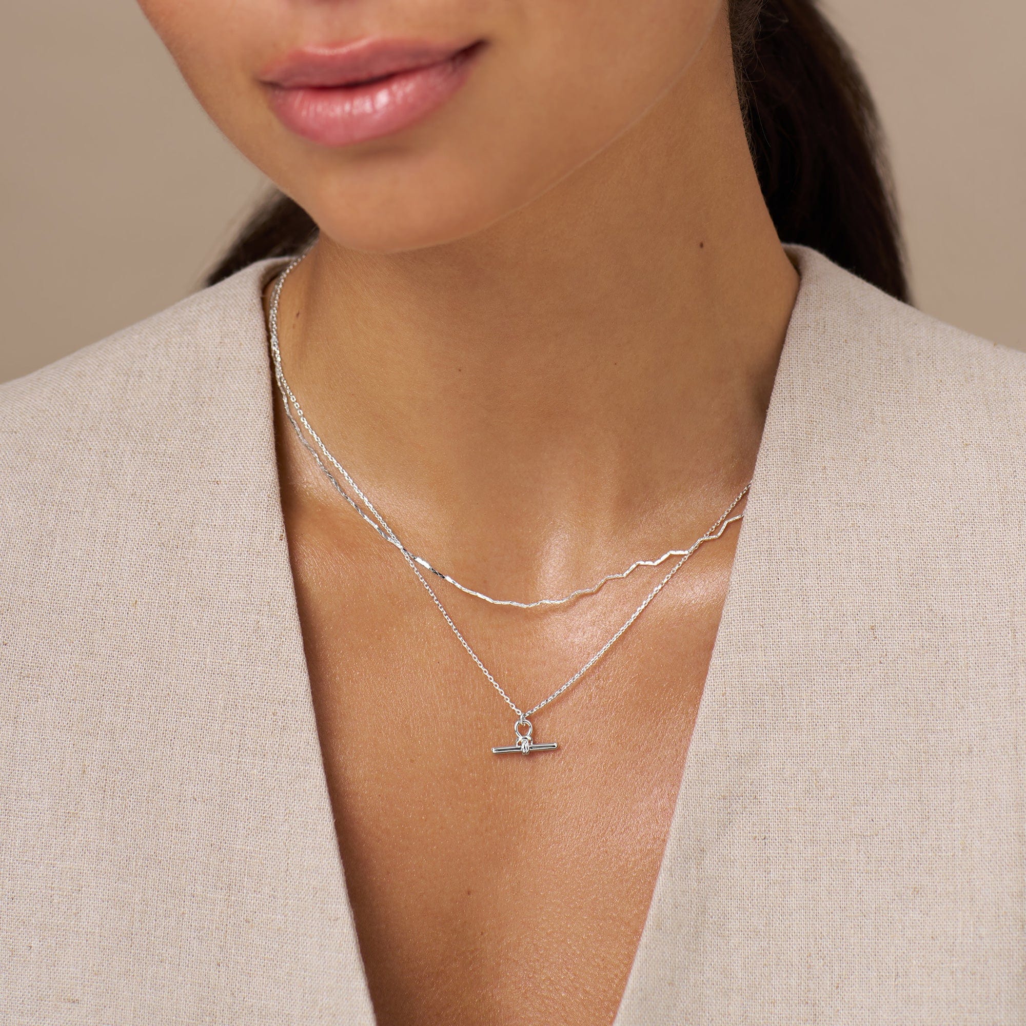 Dainty T-Bar Knot Necklace - Silver - Image 2