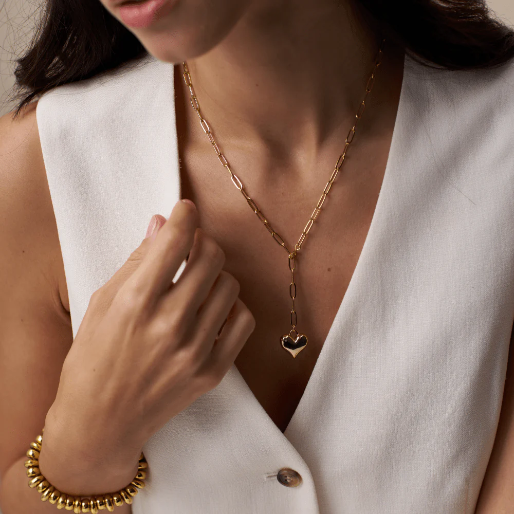 Domed Heart Charm Adjustable Necklace - Image 3
