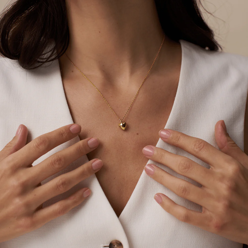 Domed Heart Charm Short Necklace - Image 2