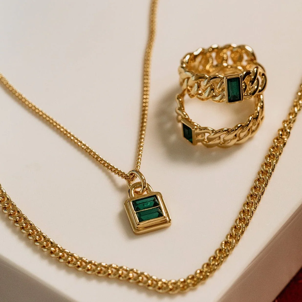 Emerald Baguette Chain Hoop Earrings - Image 3