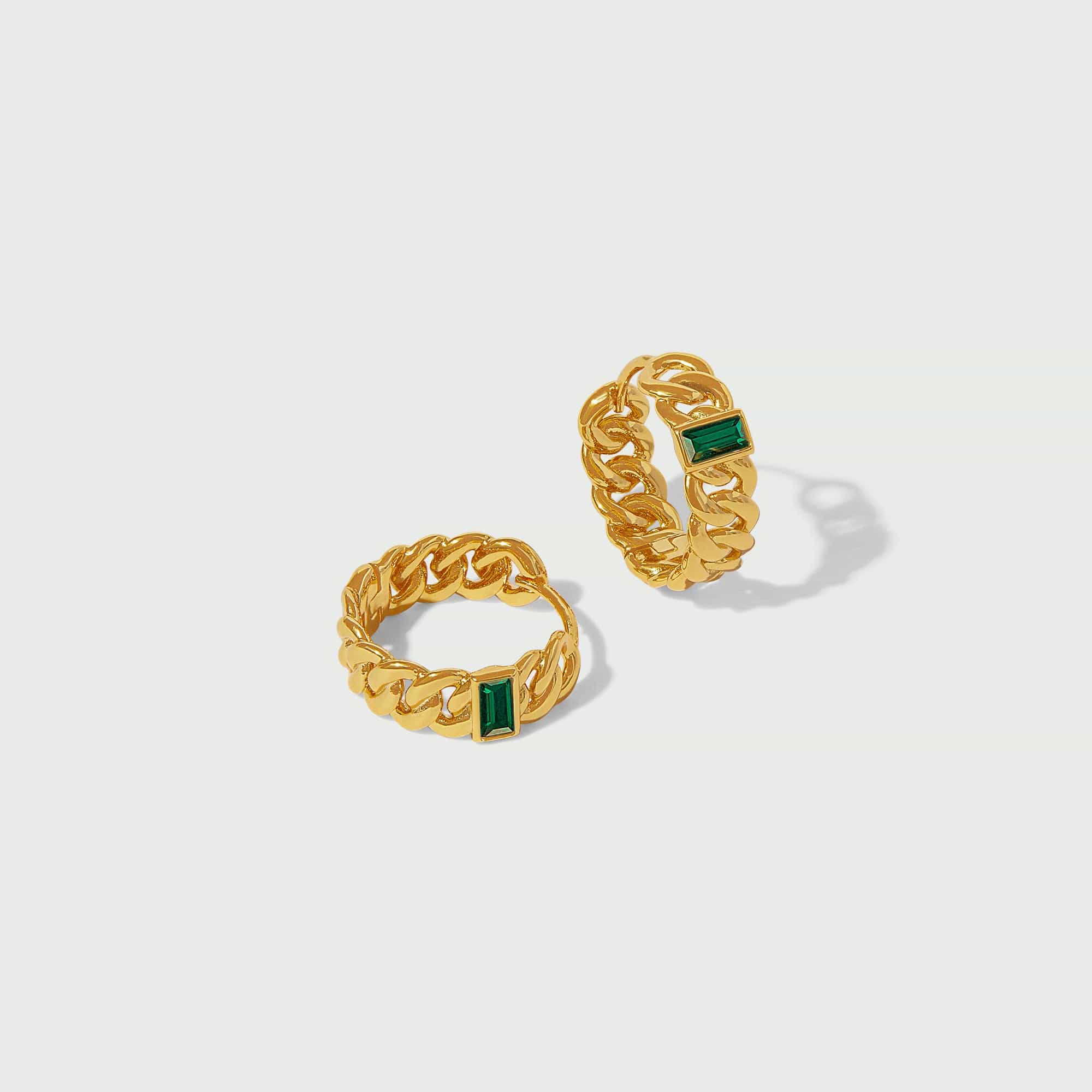 Emerald Baguette Chain Hoop Earrings - Image 5