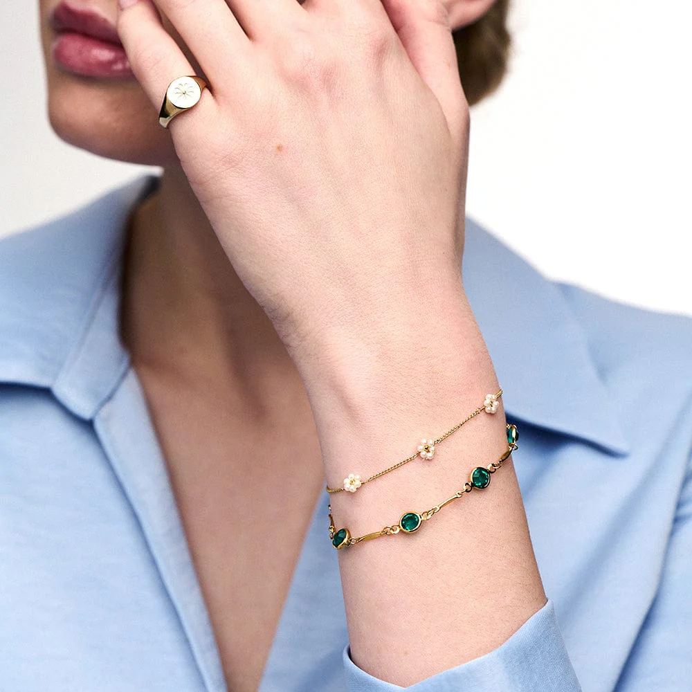 Emerald & Bar Link Chain Bracelet - Image 3