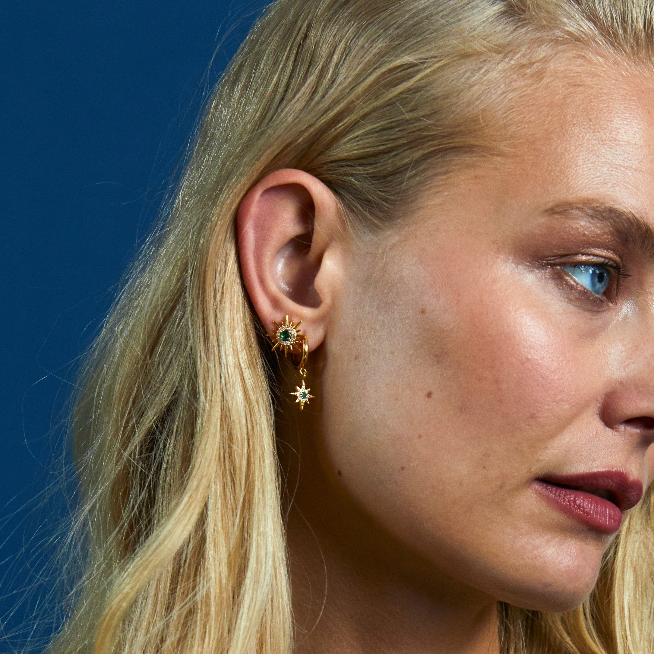 Emerald Starburst Pavé Huggie Hoop Earrings - Image 3