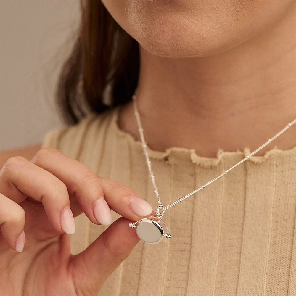 LUXE Faceted Disc Spinner Necklace - Silver - Image 4