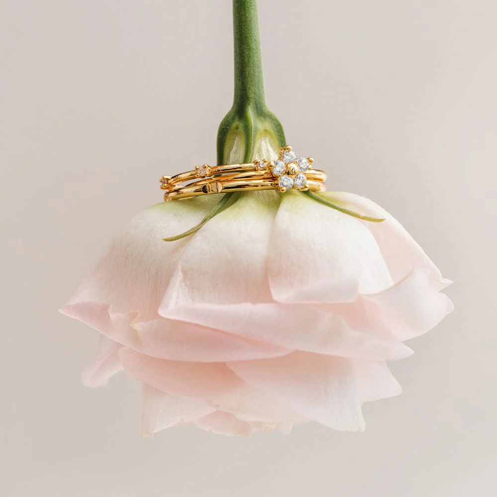 Fine Crystal & Flower Ring Stacking Set - Image 3