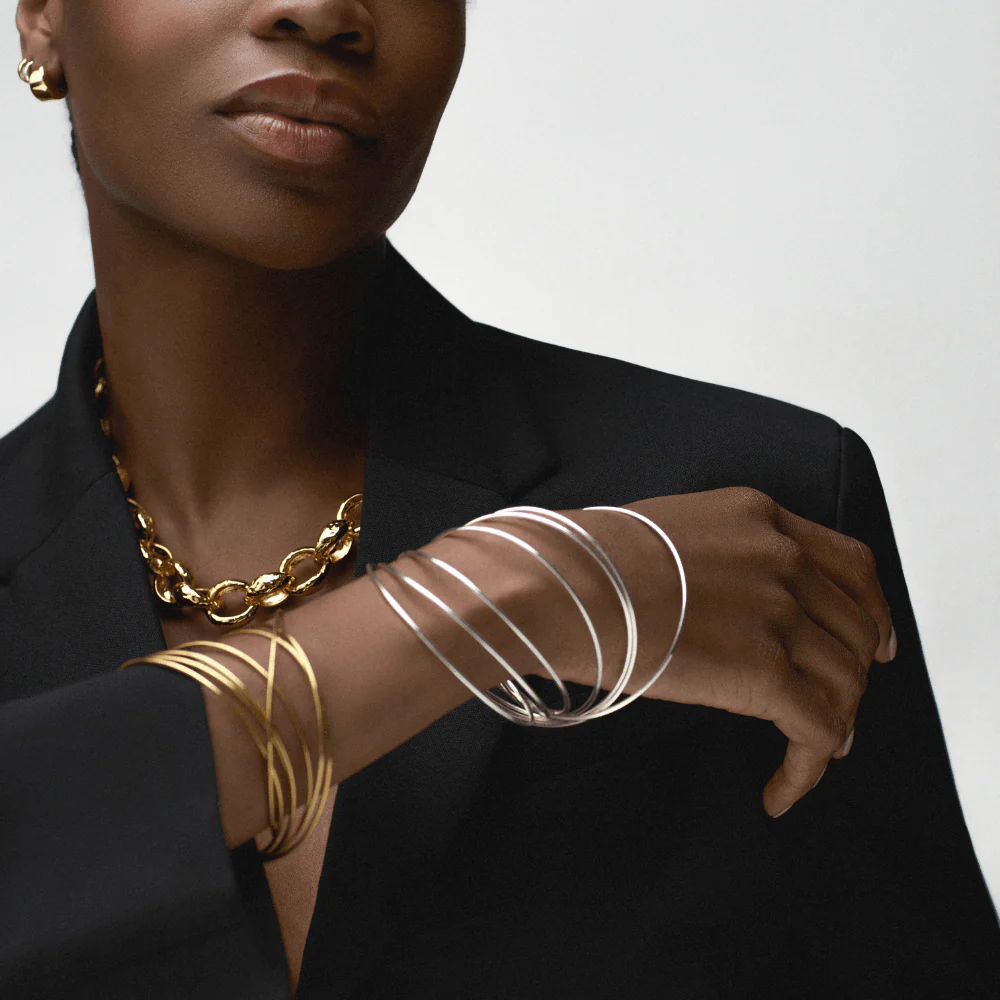 Fine Multi Interlocking Bangles - Silver - Image 2
