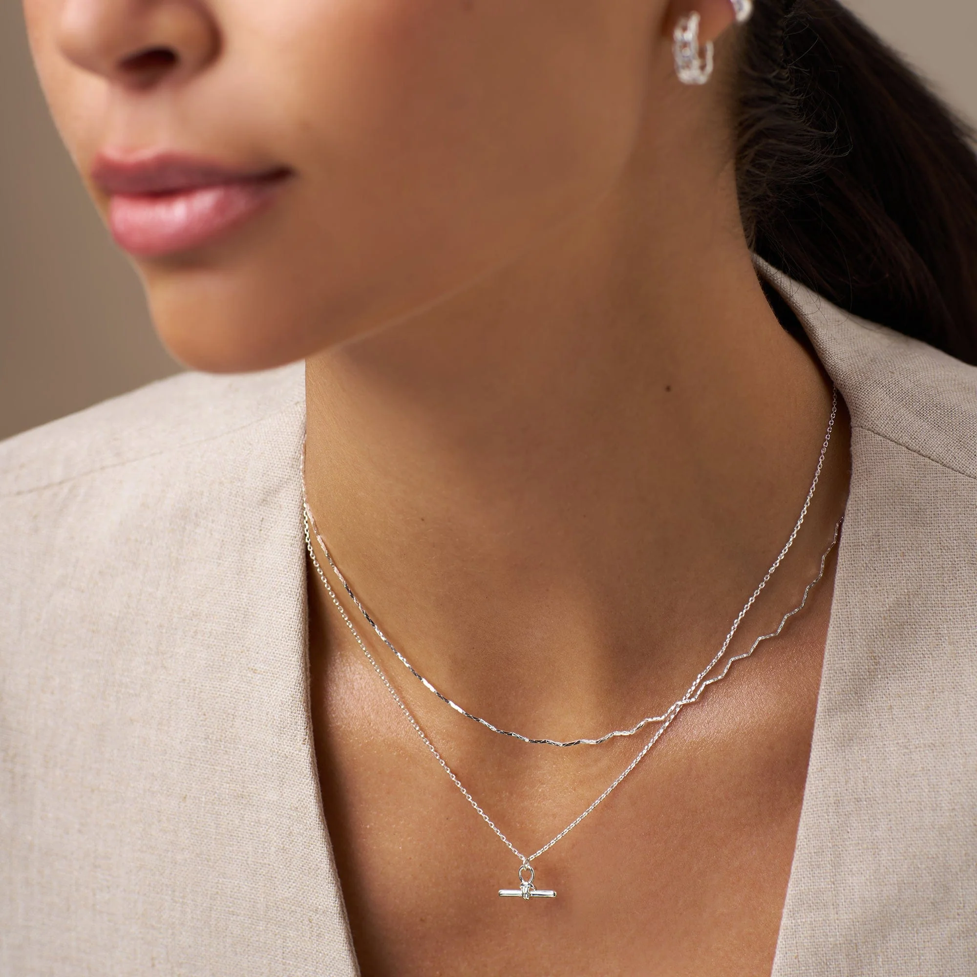 Fine Wave Chain Necklace - Silver - Image 2