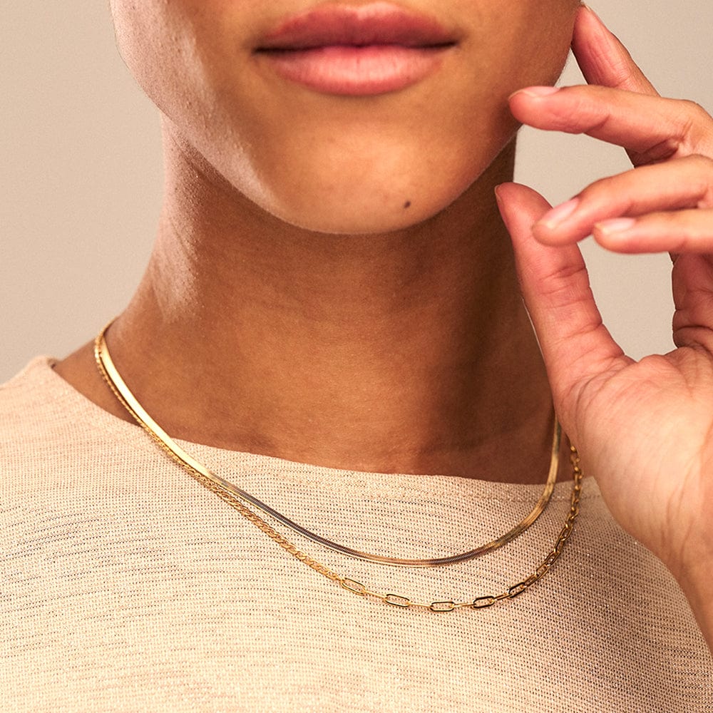 Flat Snake Chain Necklace - Gold - Image 3