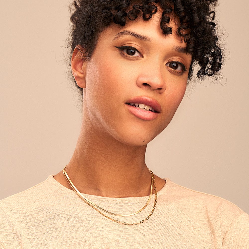 Flat Snake Chain Necklace - Gold - Image 4