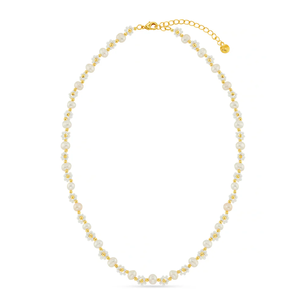 Floral Stationed Pearl Beaded Necklace - Image 4