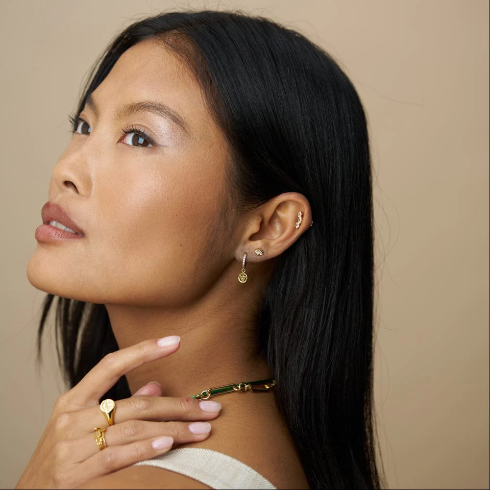 Happy Face Pavé Micro Hoop Earrings - Image 2