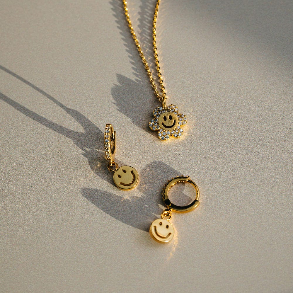 Happy Face Pavé Micro Hoop Earrings - Image 3