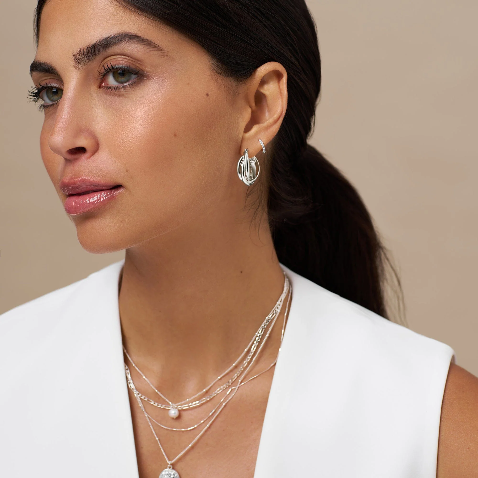 Interlocking Hoop Earrings - Silver - Image 2