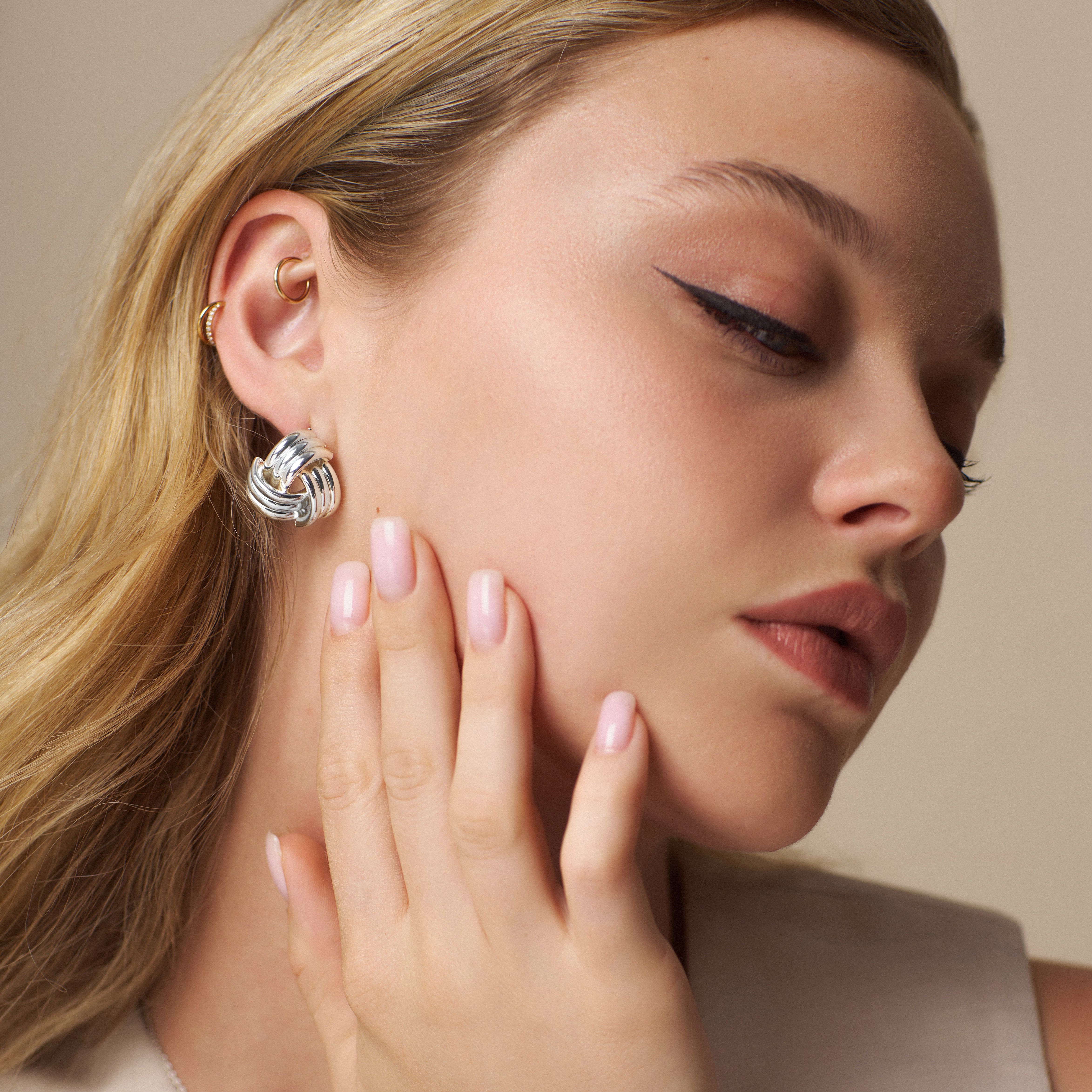 Interlocking Statement Stud Earrings Silver - Image 2