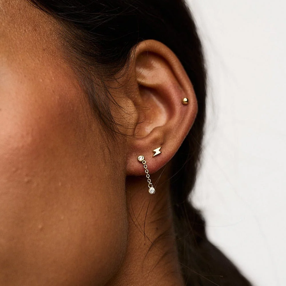Lightning & Chain Drop Ear Party - Gold - Image 2