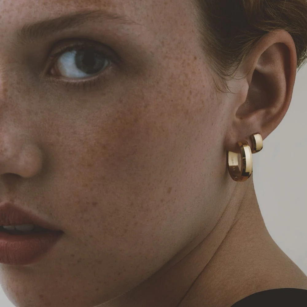 LUXE Bevelled Edge Huggie Hoop Earrings - Gold - Image 3