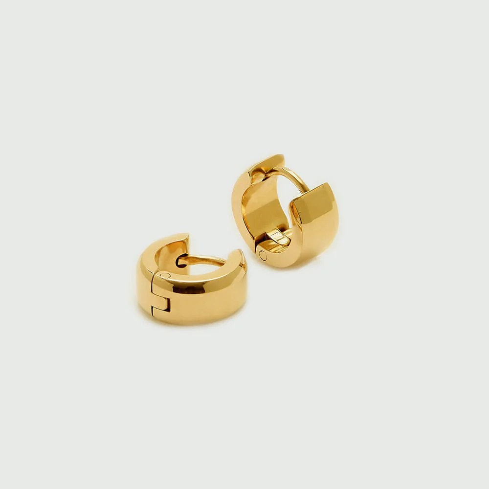 LUXE Bevelled Edge Huggie Hoop Earrings - Gold - Image 4
