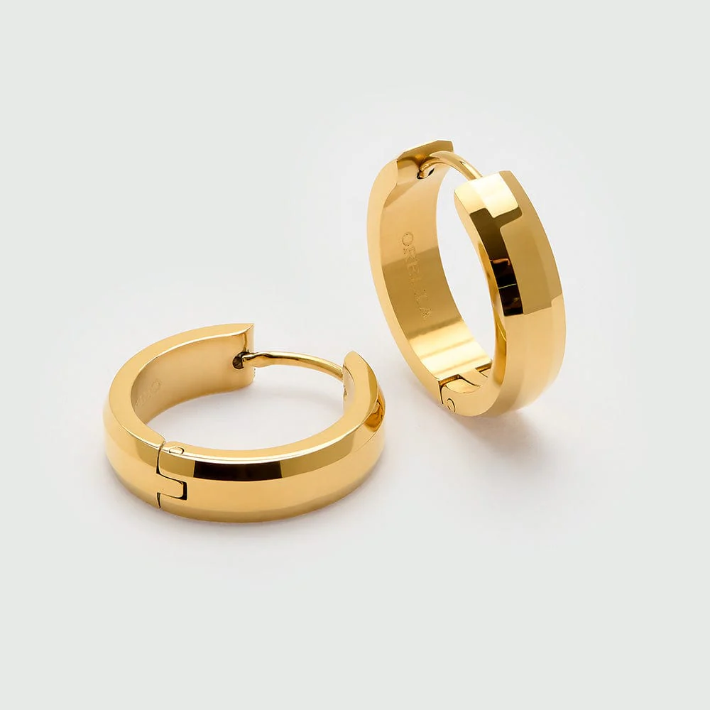 LUXE Bevelled Edge Mid-Sized Hoop Earrings - Gold - Image 4