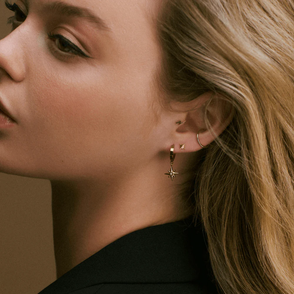 LUXE Crystal Starburst Huggie Hoop Earrings - Image 2