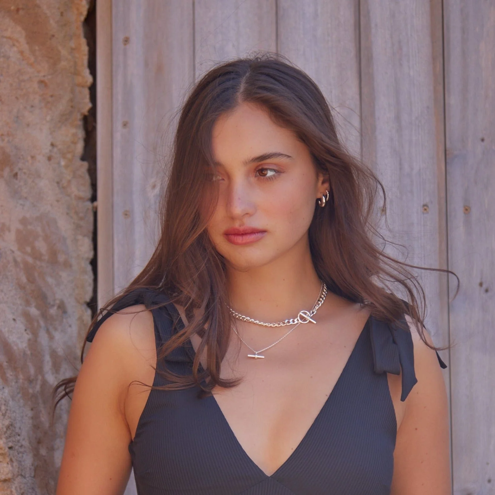 LUXE Flat Curb T-Bar Necklace - Silver - Image 4